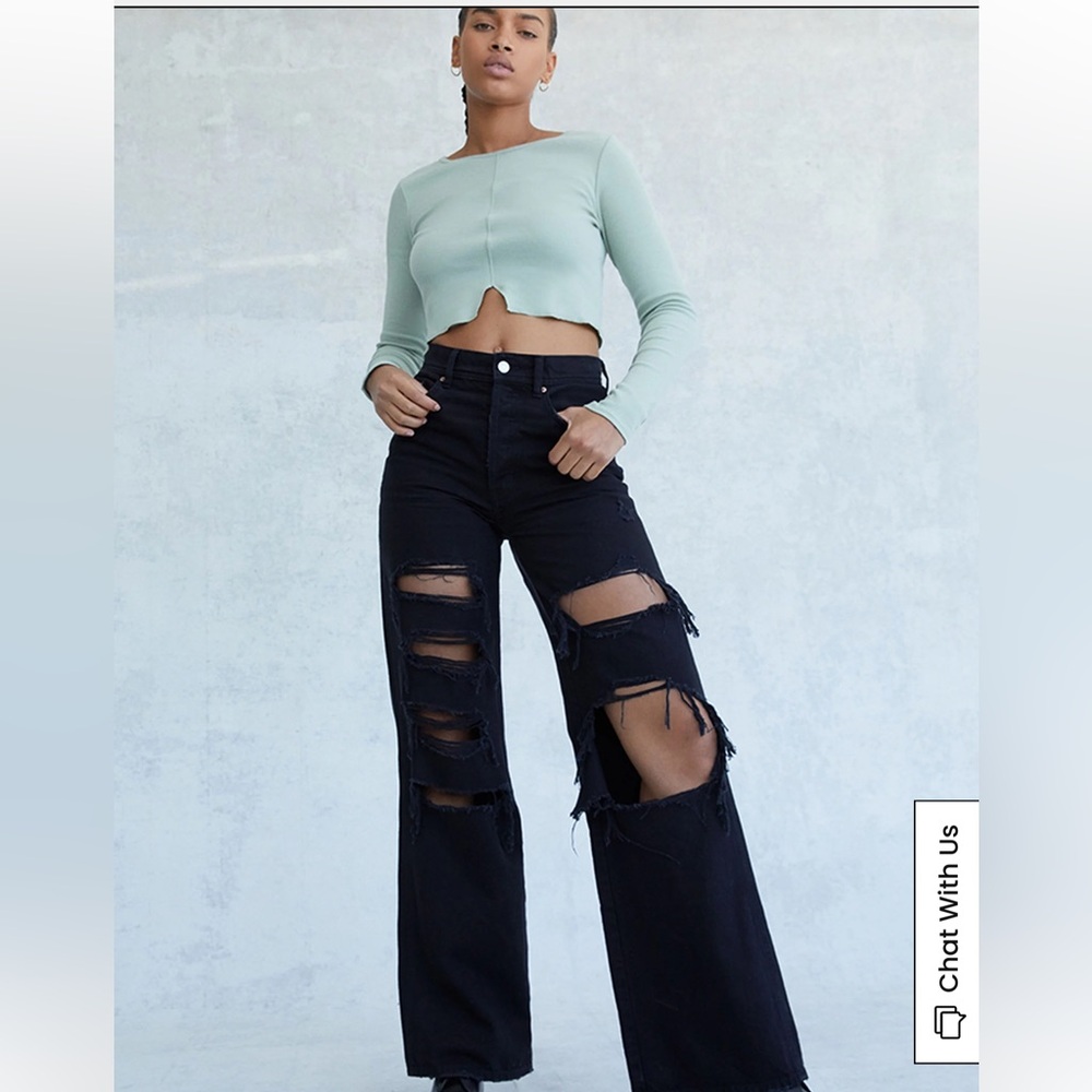 PacSun Eco Black Distressed High Waisted Baggy Jeans 23
